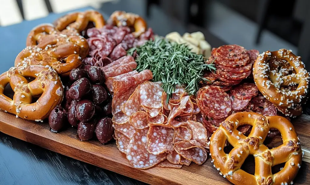 Charcuterie board with German Pretzels